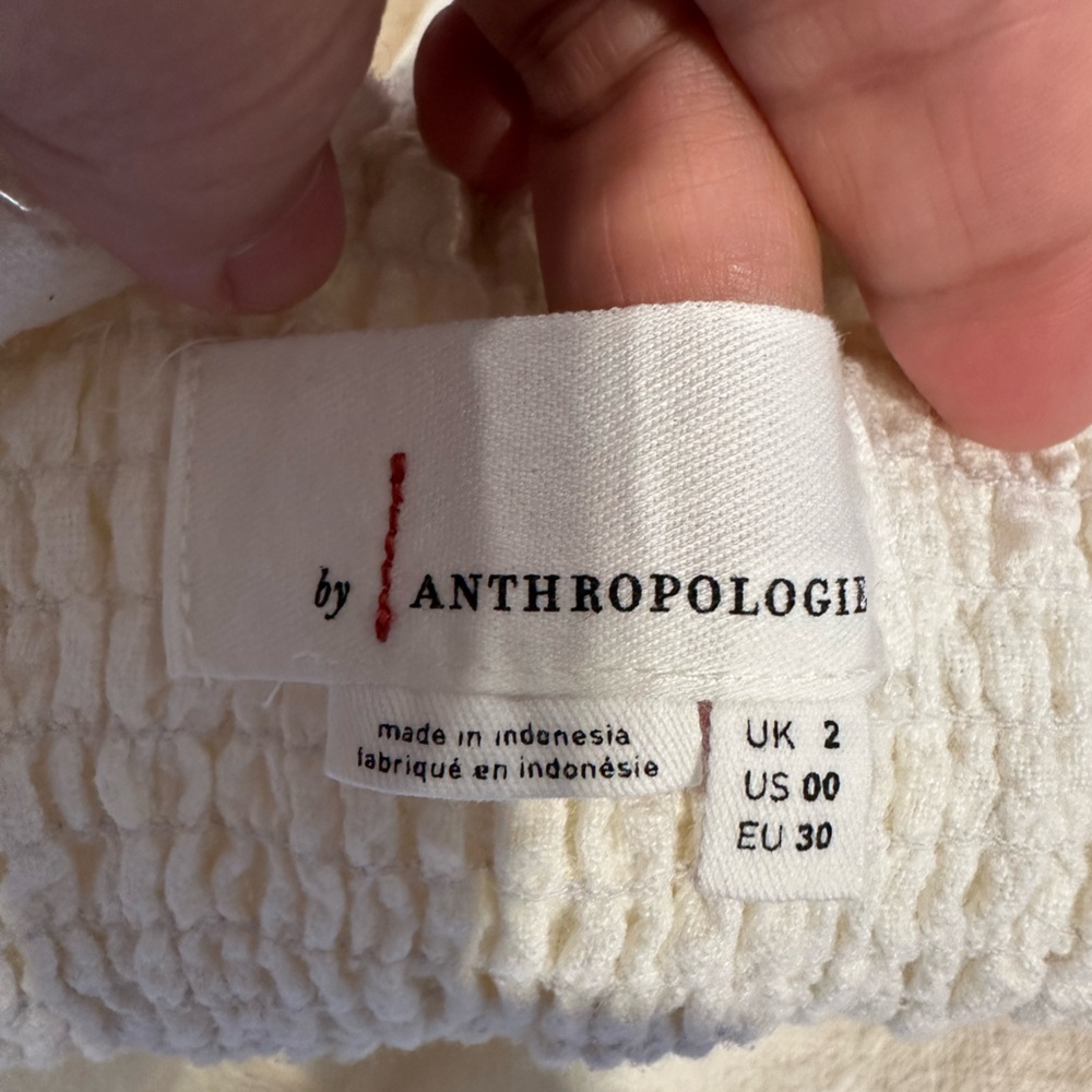 Anthropologie Button Front Belted Wide Leg Crop Jumpsuit Cream Size 00 Linen - Picture 14 of 16
